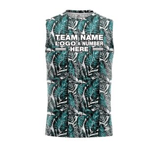Custom Fully Sublimated Tropical Floral Pattern White Black Teal Performance Sleeveless 10767