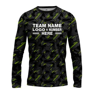 Custom Fully Sublimated Sports Camo Pattern Neon Green Black Performance Long Sleeves 10979