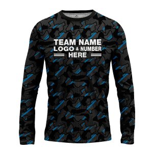 Custom Fully Sublimated Sports Camo Pattern Neon Blue Black Performance Long Sleeves 11011