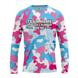 Custom Fully Sublimated Vibrant Camo Pattern Texture Sky Blue Pink Performance Long Sleeves 11099