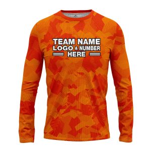 Custom Fully Sublimated Sports Camo Pattern Texture Orange Performance Long Sleeves 11191