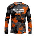 Custom Fully Sublimated Orange Splash Camo Pattern Black Gray Orange Black Performance Long Sleeves 11375