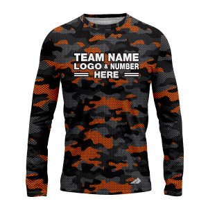 Custom Fully Sublimated Urban Camo Pattern Black Gray Orange Black Performance Long Sleeves 11387