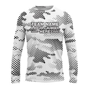 Custom Fully Sublimated Pixel Camo Pattern White Black Performance Long Sleeves 11495