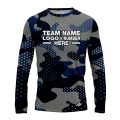 Custom Fully Sublimated Woodland Camo Pattern Dark Blue Gray Black Performance Long Sleeves 11519