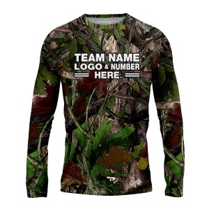 Custom Fully Sublimated Deep Woods Camo Pattern Black Brown Green Performance Long Sleeves 11615