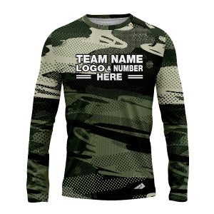 Custom Fully Sublimated Contemporary Woodland Camo Pattern Dark Green Black Performance Long Sleeves 11651