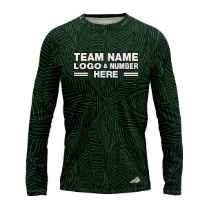 Custom Fully Sublimated Green Leaf Floral Pattern Green Black Performance Long Sleeves 11747