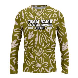 Custom Fully Sublimated Olive Floral Pattern Green White Performance Long Sleeves 11771