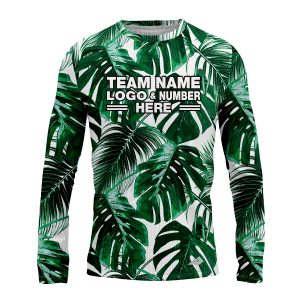 Custom Fully Sublimated Palm Leaf Floral  Pattern White Green Performance Long Sleeves 11819