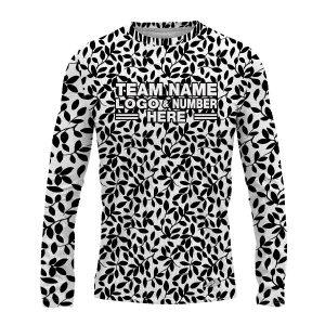 Custom Fully Sublimated Elegant Leaf Floral Pattern White Black Teal Performance Long Sleeves 11927
