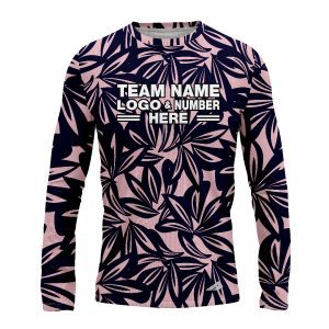 Custom Fully Sublimated Monochrom Floral Three Pattern Dark Blue Baby Pink Performance Long Sleeves 11975