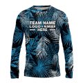 Custom Fully Sublimated Blue Foliage Floral Two Pattern Black Blue White Performance Long Sleeves 11987