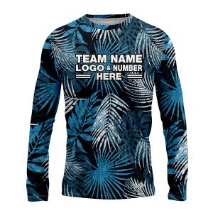 Custom Fully Sublimated Blue Foliage Floral Two Pattern Black Blue White Performance Long Sleeves 11987