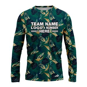 Custom Fully Sublimated Tropical Forest Floral Pattern Teal Blue Orange Performance Long Sleeves 11999