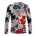 Custom Fully Sublimated Vibrant Tropical Floral Pattern Teal Red Pink Performance Long Sleeves 12199