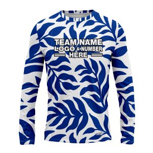 Custom Fully Sublimated Elegant Leaf Floral Two Pattern White Blue Performance Long Sleeves 12283
