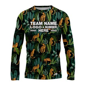 Custom Fully Sublimated Wild Jungle Floral Pattern Black Gold Green Performance Long Sleeves 12339