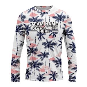 Custom Fully Sublimated Palm and Pink Cloud Floral Pattern White Pink Black Performance Long Sleeves 12391