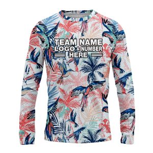 Custom Fully Sublimated Tropical Beach Floral Pattern White Pink Black Performance Long Sleeves 12403