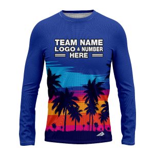 Custom Fully Sublimated Sunset Tropical Floral Pattern Blue Multicolor Performance Long Sleeves 12419