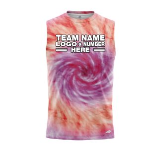 Custom Fully Sublimated Spiral Tie Dye Pattern Pink Orange Performance Sleeveless 14555