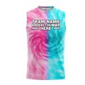 Custom Fully Sublimated Spiral Tie Dye Pattern Pink SkyBlue Performance Sleeveless 14559