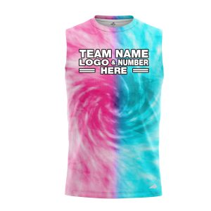 Custom Fully Sublimated Spiral Tie Dye Pattern Pink SkyBlue Performance Sleeveless 14559