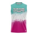 Custom Fully Sublimated Vibrant Tie Dye Pattern Tricolor White Teal Pink Performance Sleeveless 14571