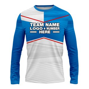 Custom Fully Sublimated Red Line Pattern SkyBlue White Performance Long Sleeves 14703