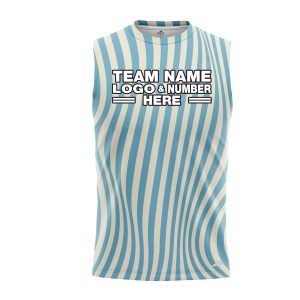Custom Fully Sublimated Serene Stripes Tie Dye Pattern Blue White Performance Sleeveless 14751