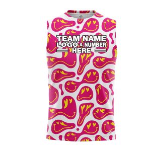 Custom Fully Sublimated Energetic Smiles Tie Dye Pattern Pink Yellow White Performance Sleeveless 14755