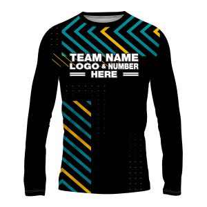 Custom Fully Sublimated Peaks Pattern Black Yellow Teal Performance Long Sleeves 14947