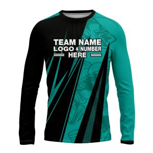 Custom Fully Sublimated Electric Fishing Pattern Black Teal Performance Long Sleeves 15263