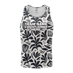 Custom Fully Sublimated Botanical Floral Pattern Black White Performance Tank Top 16286
