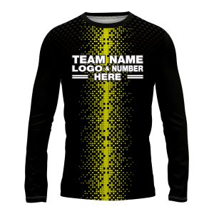 Custom Fully Sublimated Pixel Stripe Pattern Black Yellow Performance Long Sleeves 16366