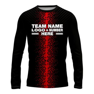 Custom Fully Sublimated Pixel Stripe Pattern Black Red Performance Long Sleeves 16350