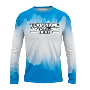 Custom Fully Sublimated Brushed Tie Dye Pattern SkyBlue White Performance Long Sleeves 16522