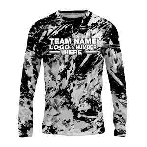 Custom Fully Sublimated Abstract Tie Dye Pattern White Black Performance Long Sleeves 16594