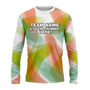 Custom Fully Sublimated Blurred Blobs Tie Dye Pattern Orange Green Performance Long Sleeves 16618