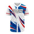 Custom Fully Sublimated Break Point Pattern White Blue Red Performance Baseball Softball Full Buttons Jersey 16807