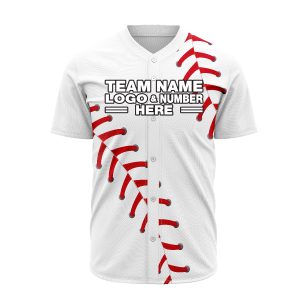 Custom Fully Sublimated Big Ball Pattern White Red Performance Baseball Softball Full Buttons Jersey 16841