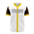 Custom Fully Sublimated Elegant Two Pattern White Yellow Black Performance Baseball Softball Full Buttons Jersey
