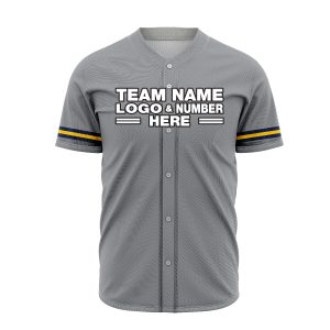 Custom Fully Sublimated Solid Six Pattern Gray Black Yellow Performance Baseball Softball Full Buttons Jersey 16885