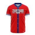 Custom Fully Sublimated Modern Six Pattern Red Blue White Performance Baseball Softball Full Buttons Jersey 16897