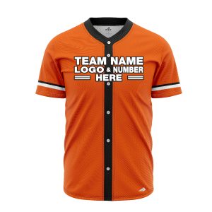 Custom Fully Sublimated Modern Five Pattern Orange Black White Performance Baseball Softball Full Buttons Jersey 16898