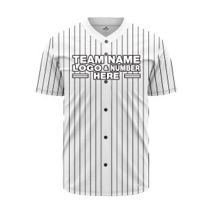 Custom Fully Sublimated Vertical Stripes Two Pattern White Black Performance Baseball Softball Full Buttons Jersey 16901