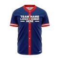 Custom Fully Sublimated Modern Three Pattern Blue Red White Performance Baseball Softball Full Buttons Jersey 16917