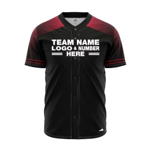 Custom Fully Sublimated Shoulder Stitches Pattern Black Red Performance Baseball Softball Full Buttons Jersey 16918