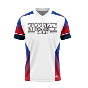 Custom Fully Sublimated Faded Colors Pattern White Red Blue Performance Baseball Softball Two Buttons Jersey 16936